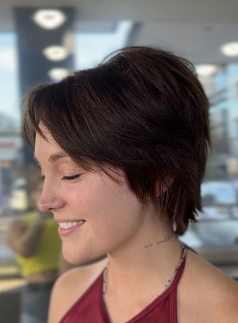 Short precision haircut with sharp shape and polished finish, Circles of Hair Perth