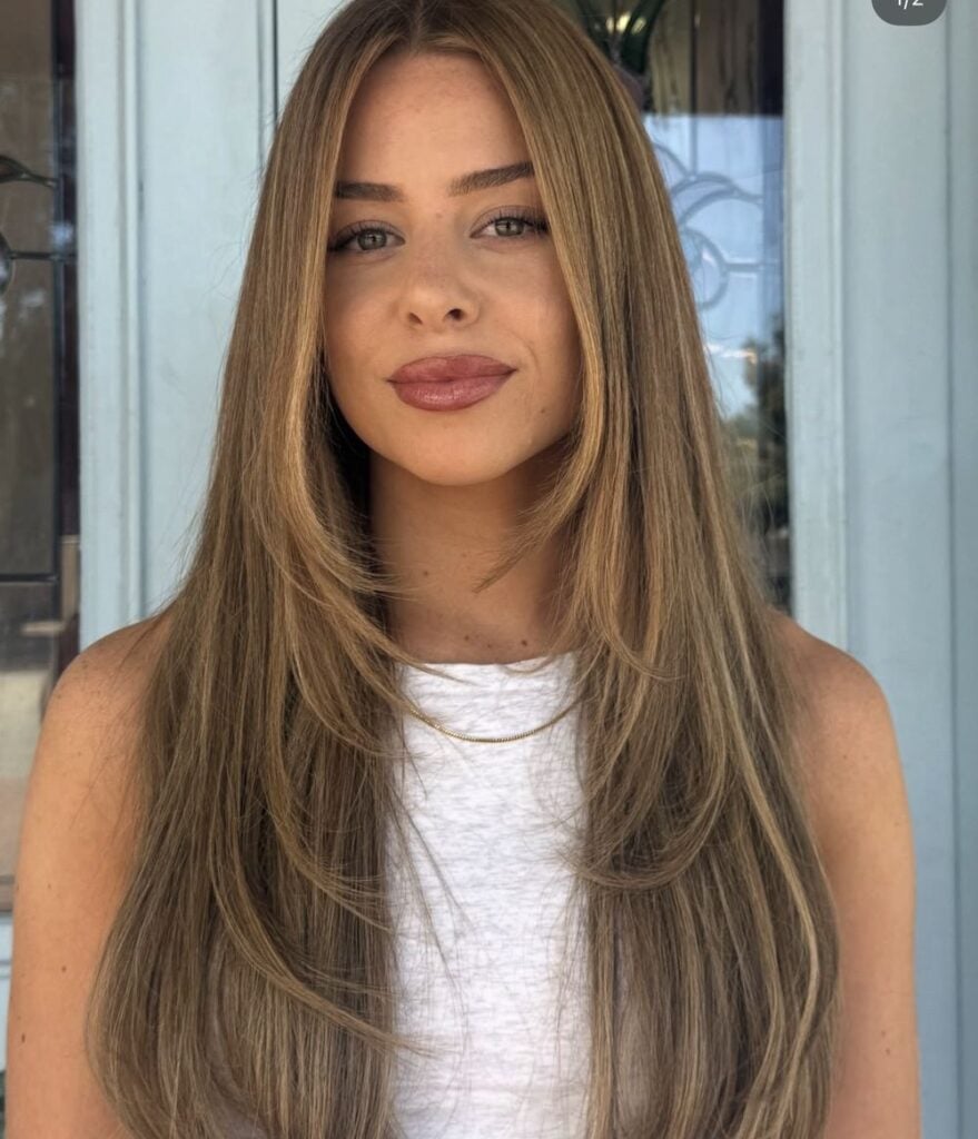Long tape hair extensions blended through light brown hair, Circles of Hair Perth