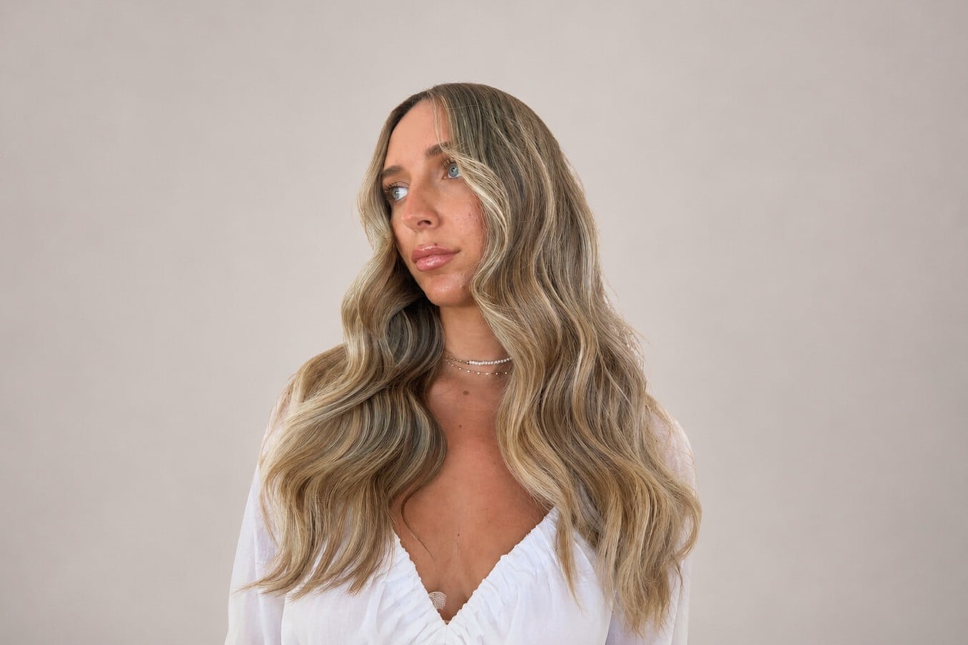 Long layered haircut with soft waves and glossy blow dry, Circles of Hair Perth